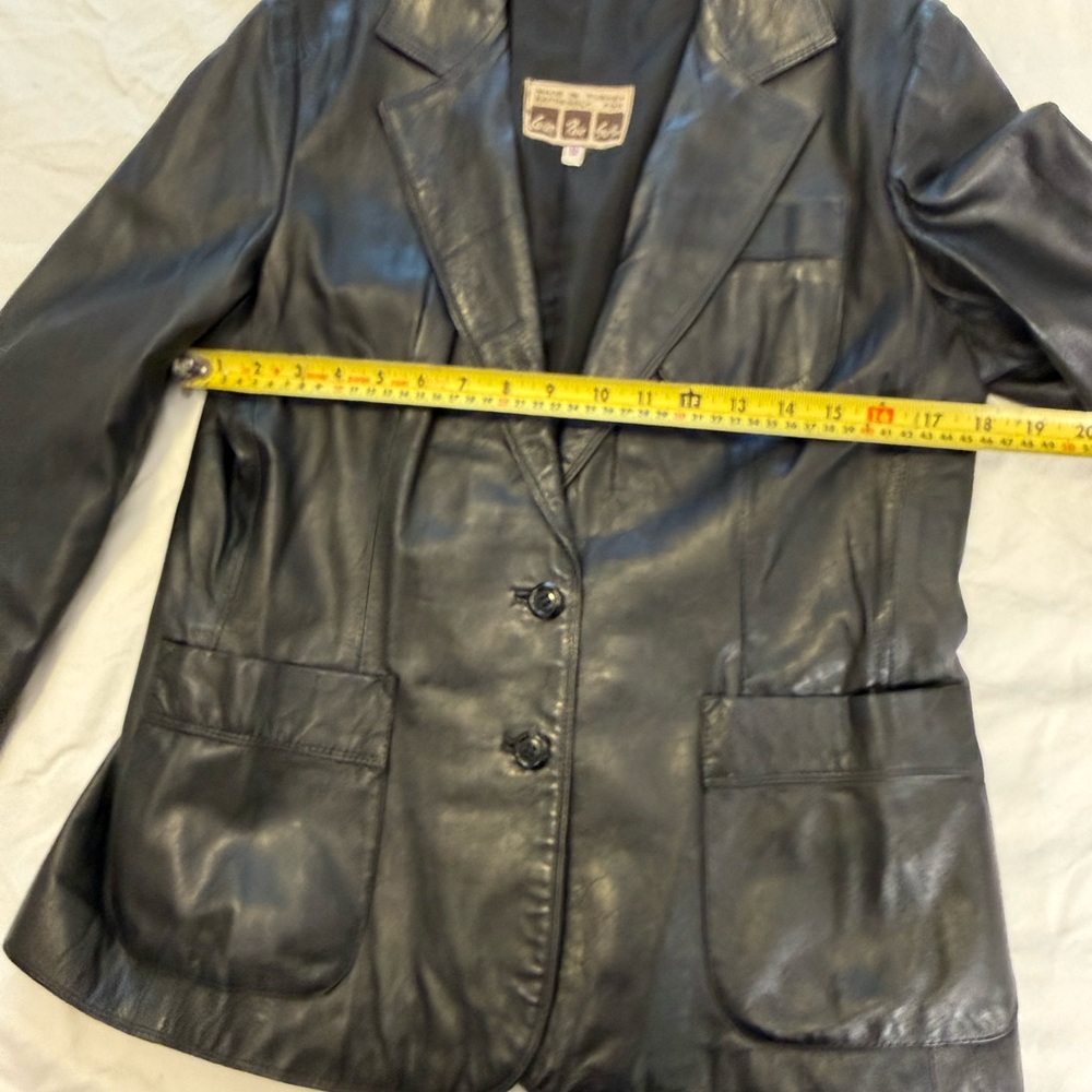 Vintage 90s Black Leather Blazer Minimalist Tailored Jacket M Carson Pirie Scott - Picture 12 of 12